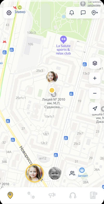 Official GeoPapa app screenshot showing a child’s reported location and connected family members on a map